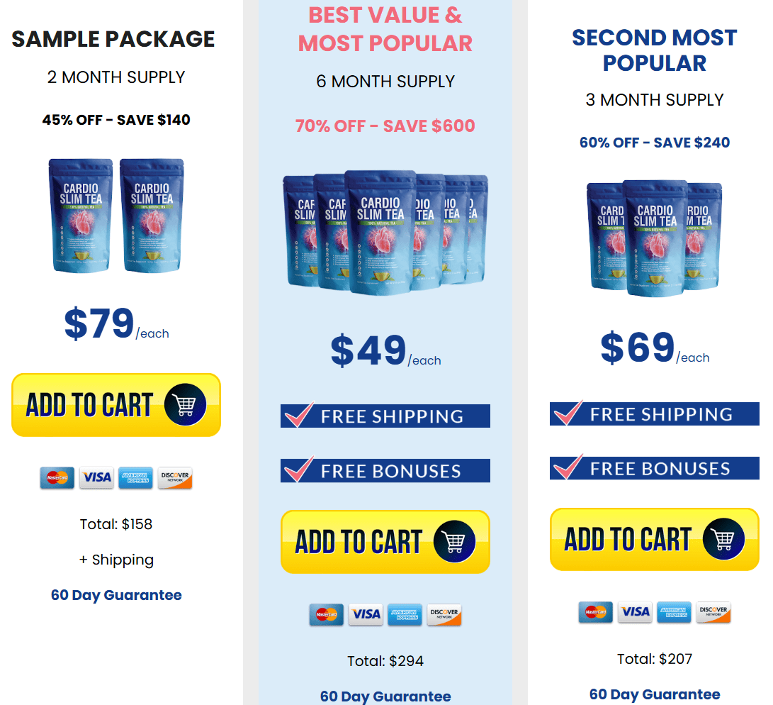 Cardio Slim Tea Best Offer 2 pack, 3 pack, 6 pack offer
